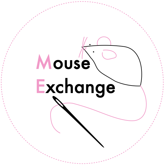 Logo for the mouse exchange, featuring a crafted felt mouse 