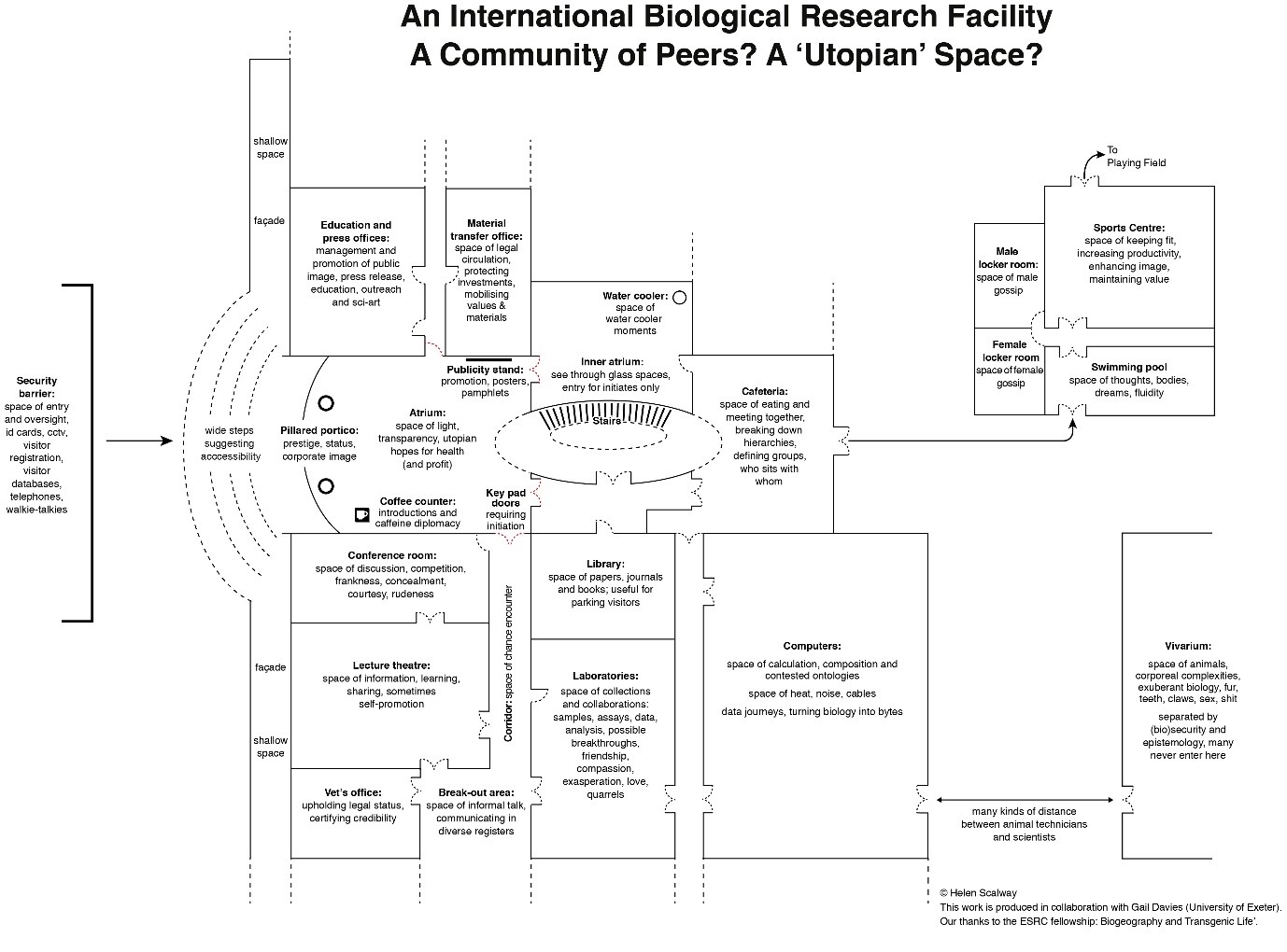 Chart produced by artist Helen Scalway representing the collaborations of science in a facility